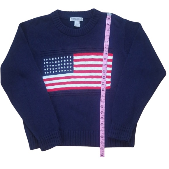 American Portrait USA Flag Retro Americana Knit Sweater Navy Blue Patriotic Sz M - Picture 4 of 8